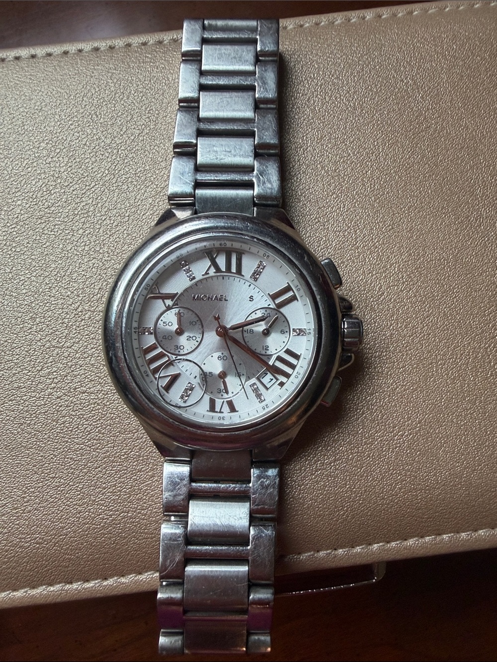 Michael Kors Silver-Tone Men's Chronograph Watch with White Dial